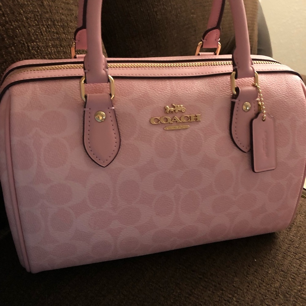 Coach Pink Signature Satchel with Glitter Cherry Charm - Picture 3 of 12